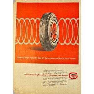General Tire Dual 90 "Puncture-Sealing-takes care of You" Vintage Print Ad 1965